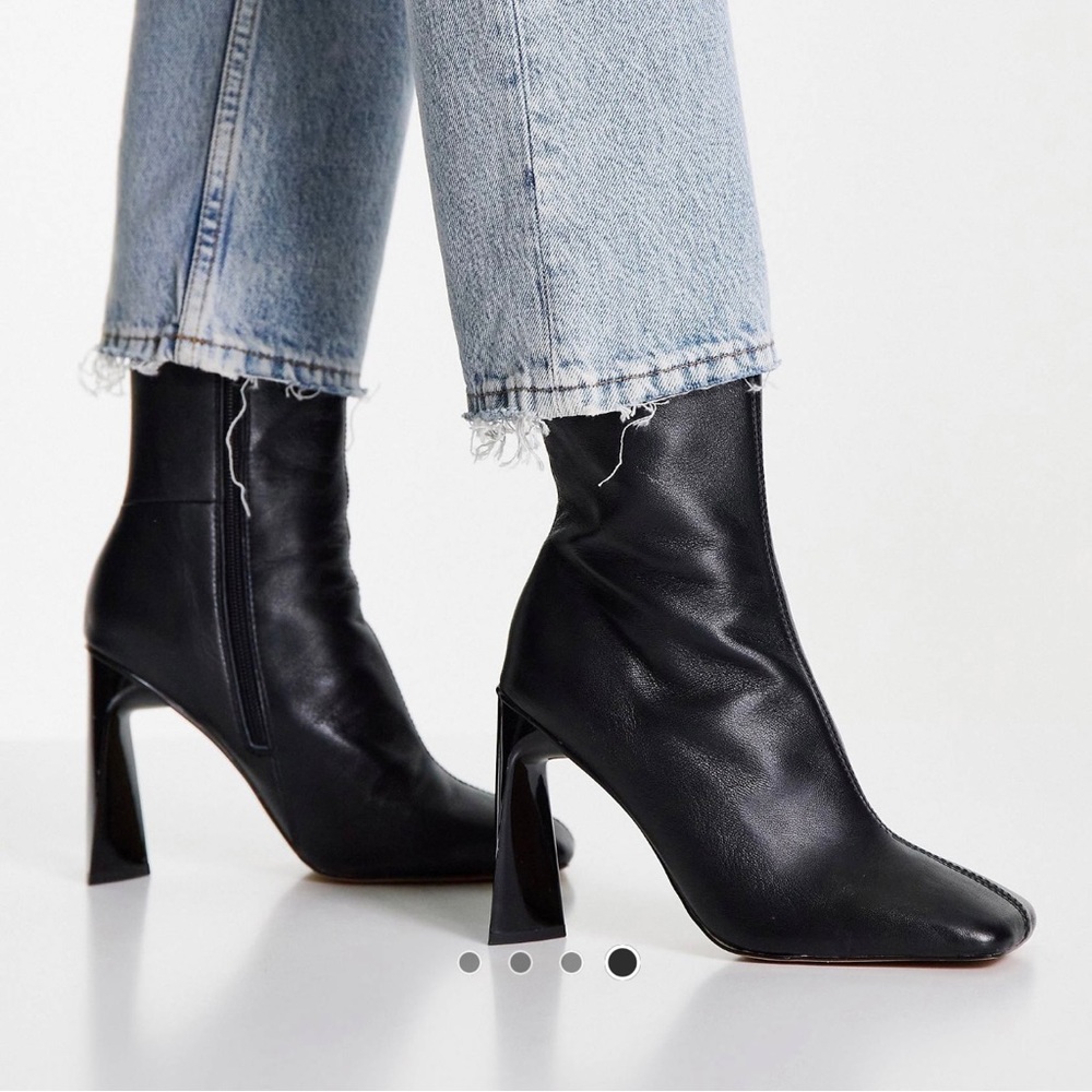 ASOS design Eagle leather high heel square toe boots